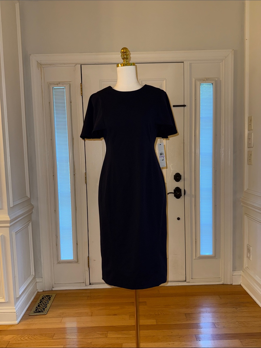 Calvin Klein Navy Short-Sleeve Midi Sheath Dress